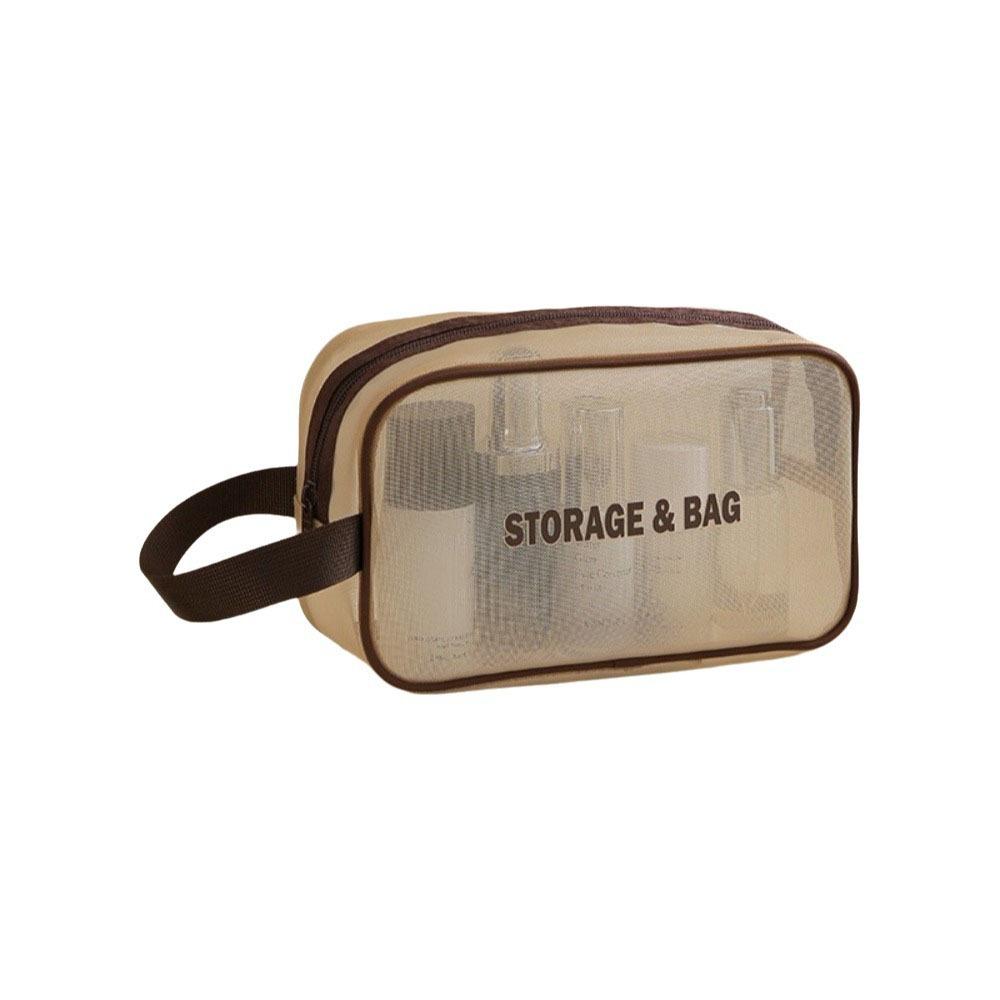 

Large Capacity Mesh Cosmetic Bag Multifunction Travel Bathing Kit Toiletry Storage Bag Summer Khaki M