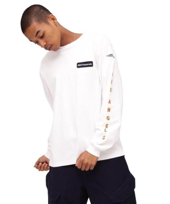 Avirex Long Sleeve Embroidery The Blue Angels L 030 White T-Shirt / Men's (783-4130010)