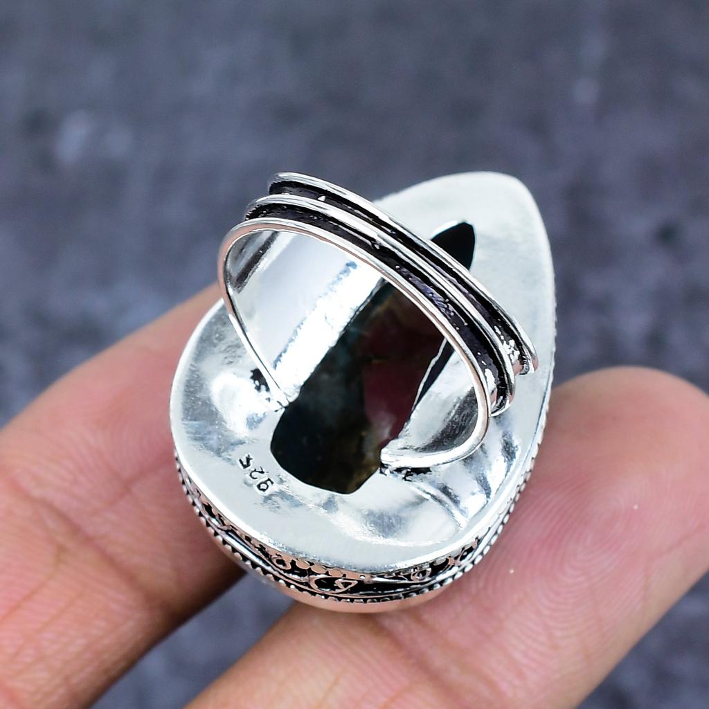 Natural Watermelon Tourmaline 925 Sterling Silver Jewelry Ring Size 9 ET-4811