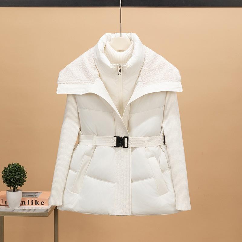 European big collar down cotton vest women's short splicing lamb wool vest waist jacket new