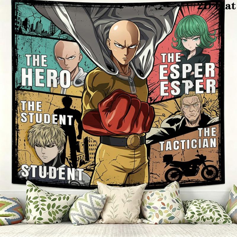 Onepunch Man Wall Tapestry Aesthetic Wall Hanging Printed Fabric Blanket Decorative Tapestries For Bedroom Living Room Home Decor