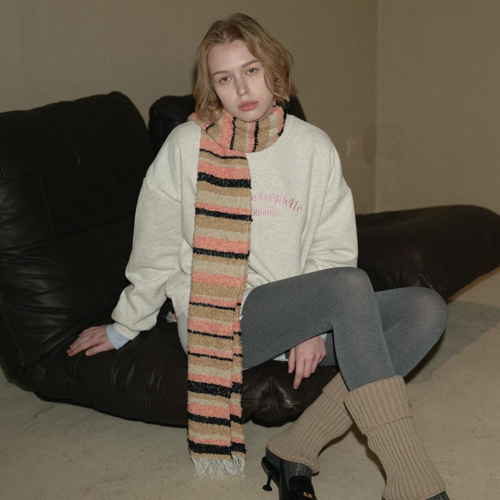 Circle Striped Wool Blended Loose Beard Scarf for Women Winter Color Blocked Woolen Small Scarf Korean Version