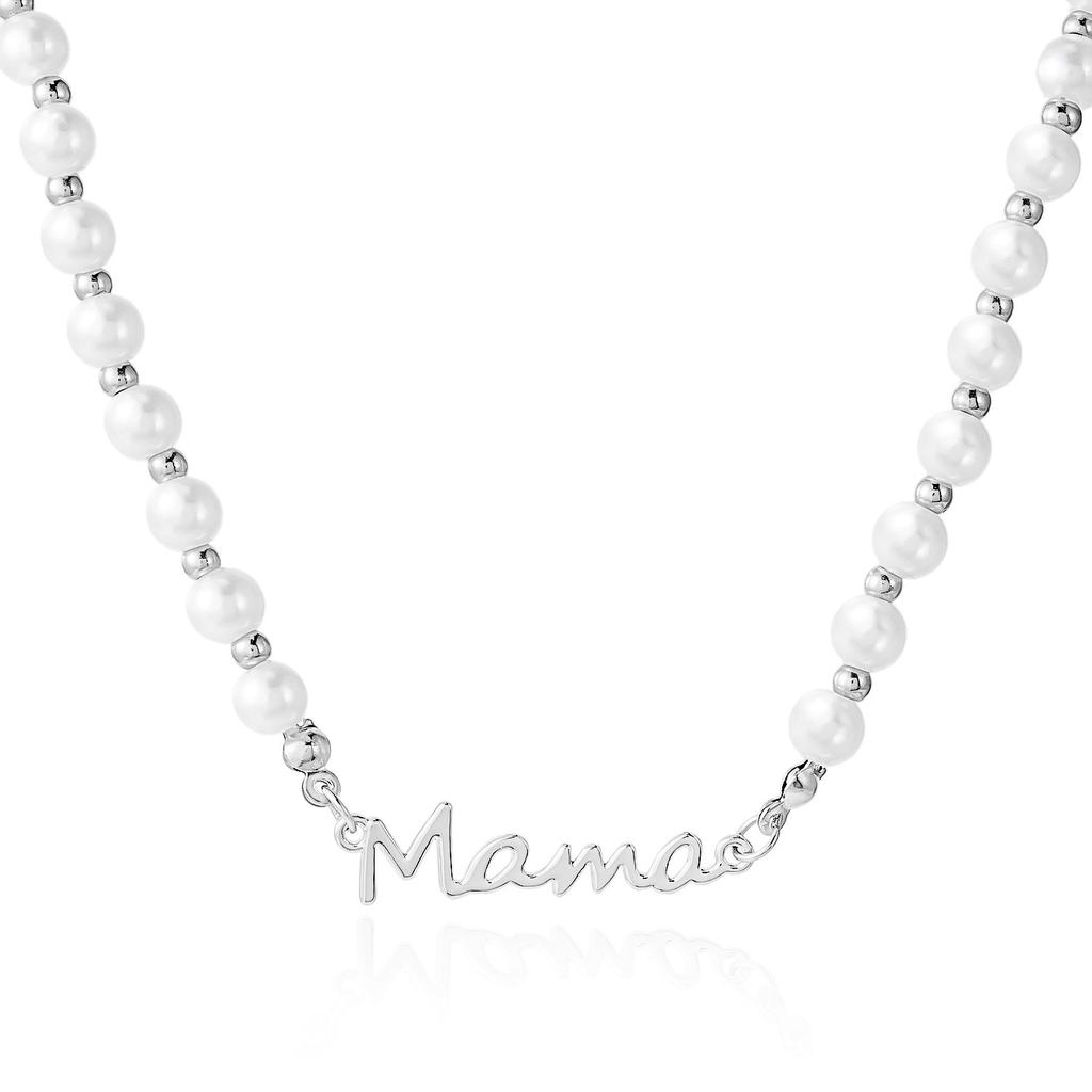 Mother's Day Mama Letter Jewelry Set, Imitation Pearl Necklace Bracelet, Daily Fashion Gift for Mom