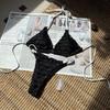 Sexy Backless Mesh Splicing Drawstring Tie Two Piece Bikini Swimsuit For Women