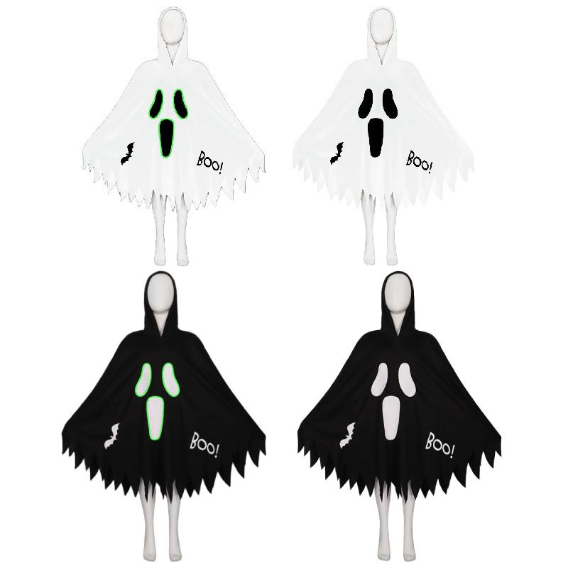 Luminous Halloween Skull Skeleton Child Cosplay Costume Jumpsuits Cloak Party
