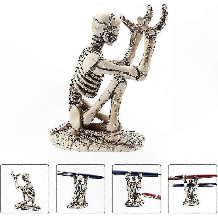 Creative Resin Pen Organizer with Skull Design for Desktop Storage and Display of Pens, Pencils, and Makeup Brushes