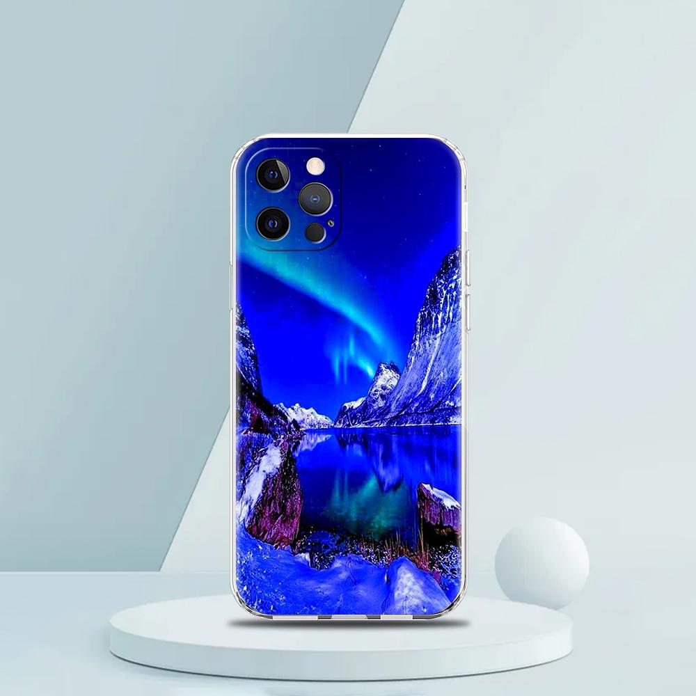 For iPhone 15 16 14 13 12 Mini 11 Pro Max XS X XR SE 7 8 Plus Silicone Clear Cover Beautiful Northern Lights Luxury Phone Case