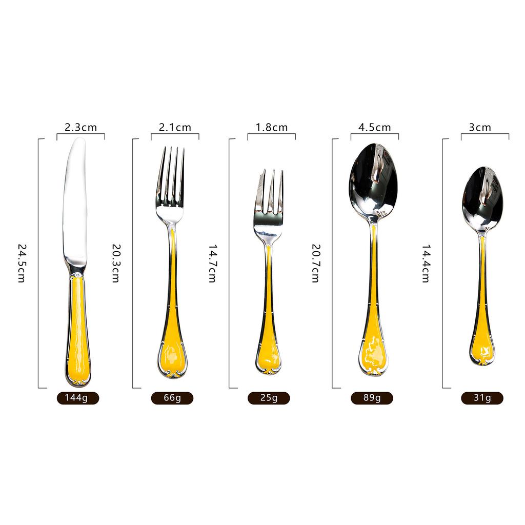 Enamel Color Western Food 304 Stainless Steel Tableware Set Stainless Steel Knife, Fork and Spoon Five-piece Set Steak Knife and Fork