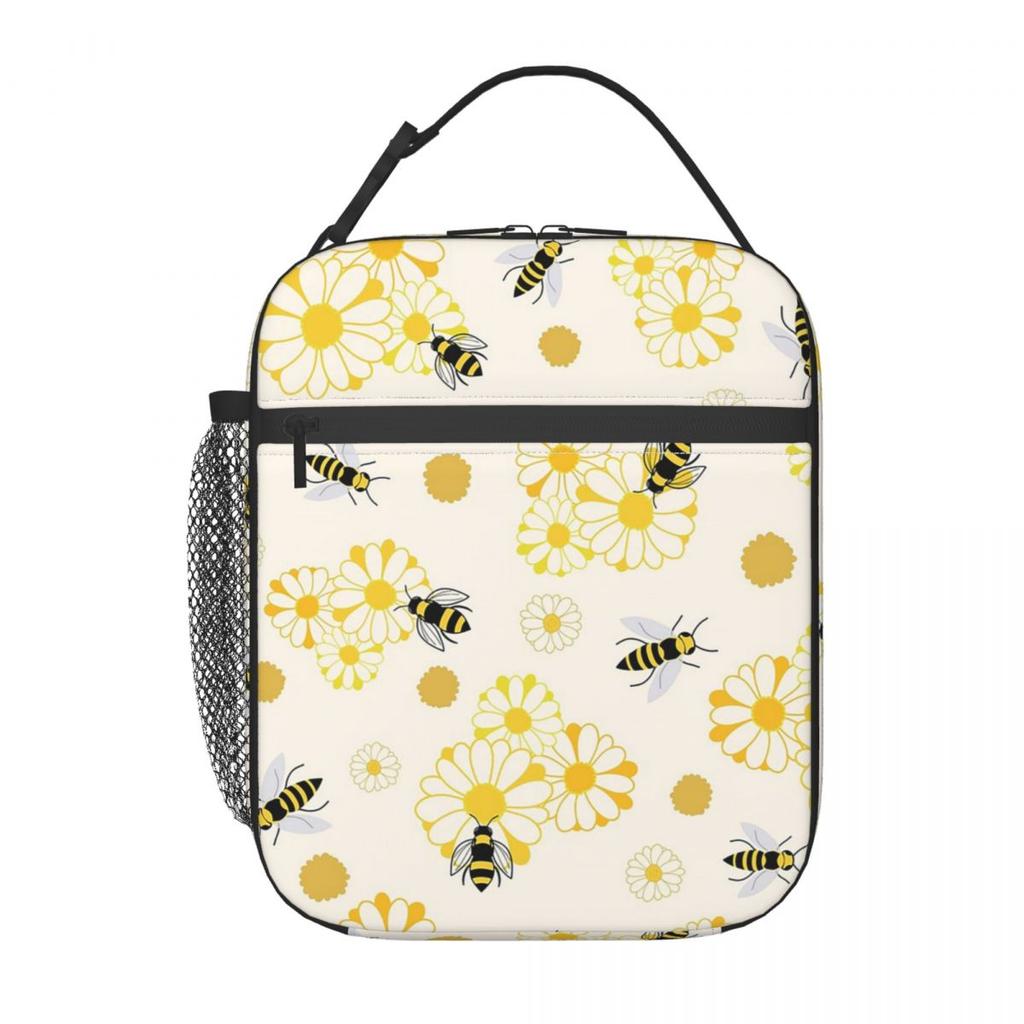 Borsa Termica per Pranzo con Motivo Fiori e Api per Donne Bambini Scatole per Alimenti Portatili Pranzo al Sacco Termico Borsa Tote