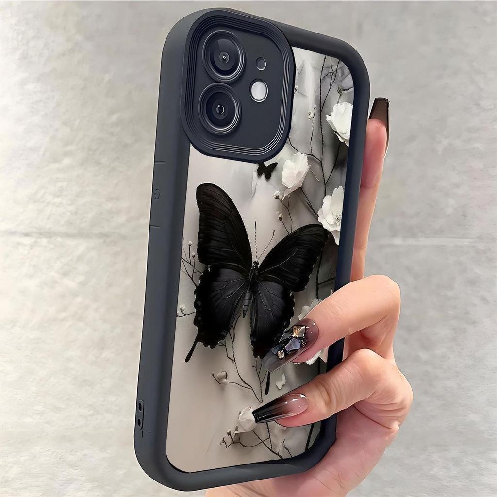 Schwarze Schmetterlings-Rillen-Handyhülle für iPhone 14-17 Pro Max