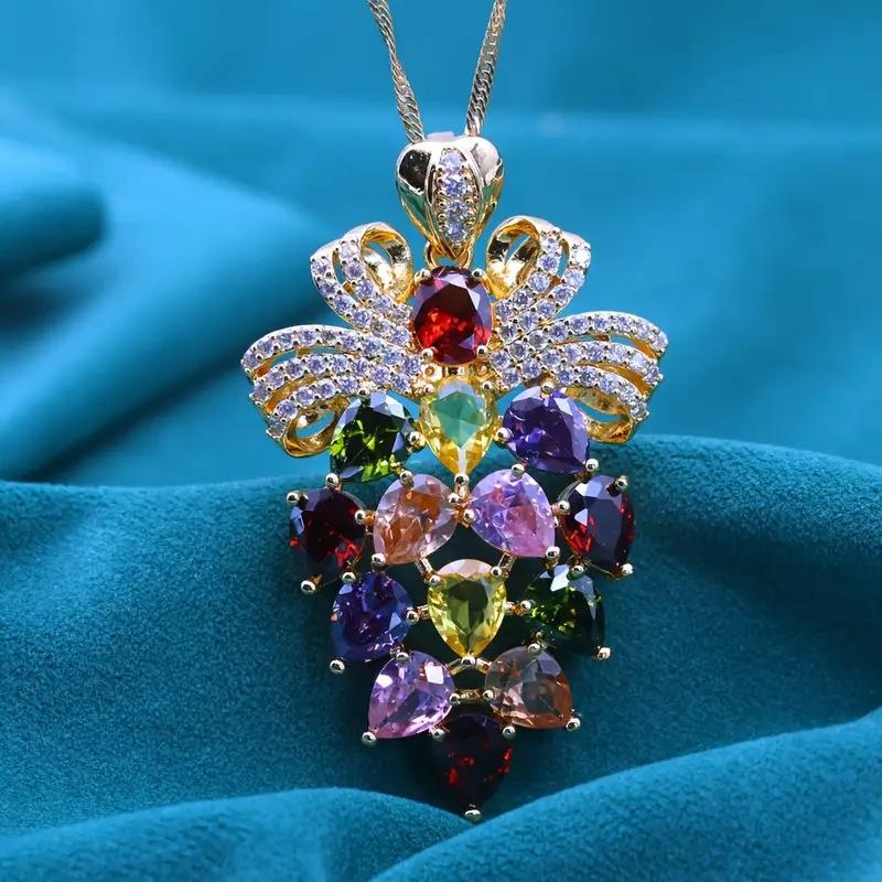 

Creative Grape Design Colored Zircon Pendant Necklace Light Luxury European and American Style 2026 45CM