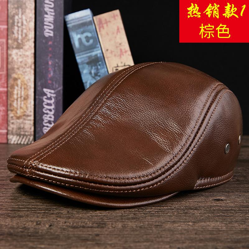 Genuine Cowhide Leather Men Berets Cap Hat High Quality Fashion Men's Real Leather Adult Black Hats