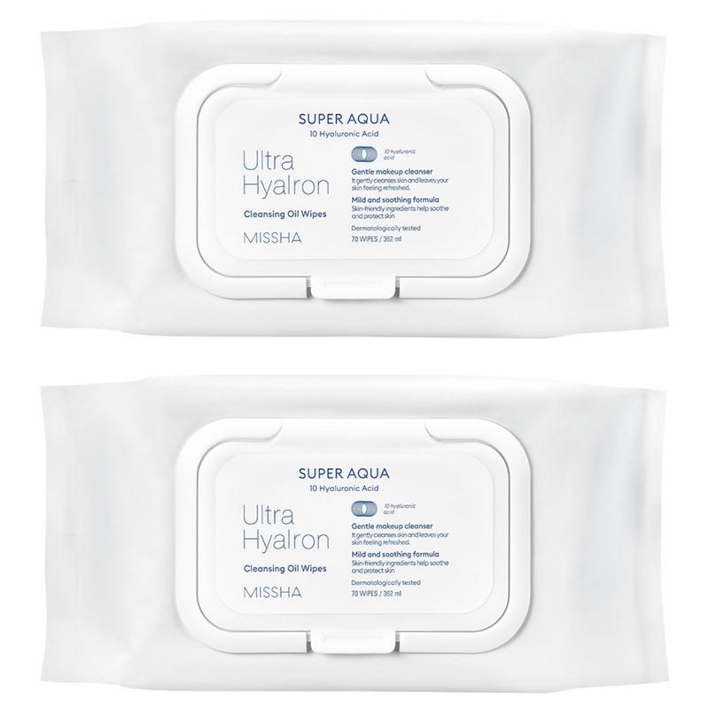 Missha Super Aqua Ultra Hyaluron Cleansing Oil Tissues Large Size, 70 Wipes, 2 Pcs