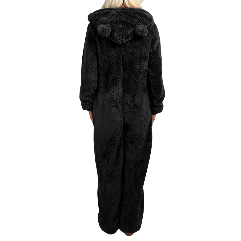 Women's Hooded Pajama with Zipper - Warm Plush Sleepwear
