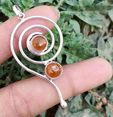 Baltic Amber Gemstone 925 Sterling Silver Plated Spin Illusion Handmade Pendant