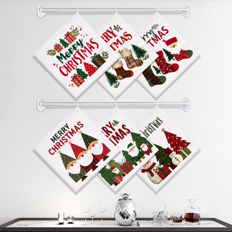 

6 шт. Рождественский узор Шведские салфетки для мытья посуды Кухонные полотенца для посуды Абсорбирующие тряпки для мытья посуды Мягкие нетканые салфетки Салфетки для чистки 6 PCS разноцветный