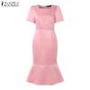 ZANZEA Women Casual Square Neck Short Sleeve Fishtail Slim Dress