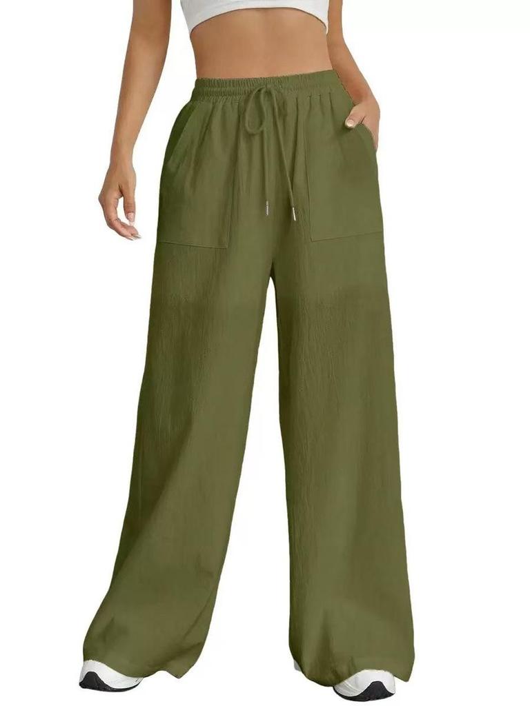 2026 Spring/Summer Women's Drawstring Straight-Leg Flared Pants with Pockets