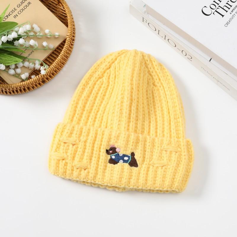 Cute Puppy Embroidered Hole Knitted Hat for Women Autumn and Winter New Style Baotou Cold Hat Warm Ear Protection Woolen Hat for Women