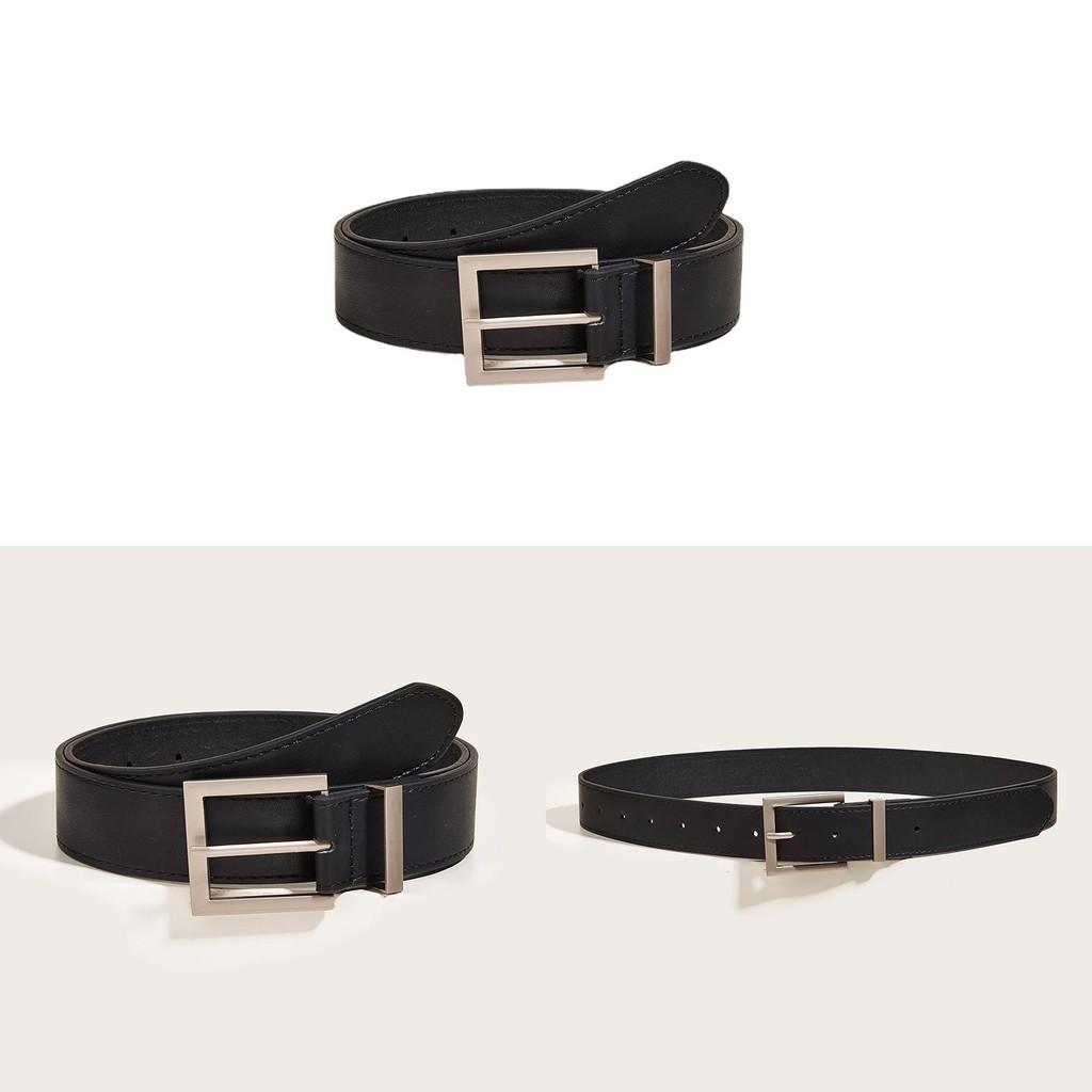 Solid Square Buckle Color Leather Belt Metal Decoration Black Girdle Fashion