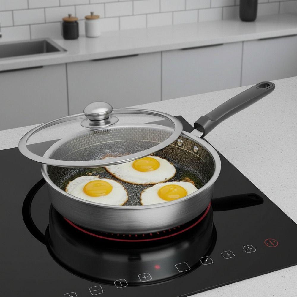 Fast Heat Stainless Steel Frying Pan Flat Bottom Cooking Skillet Omelet Pan  Kitchen Cookware