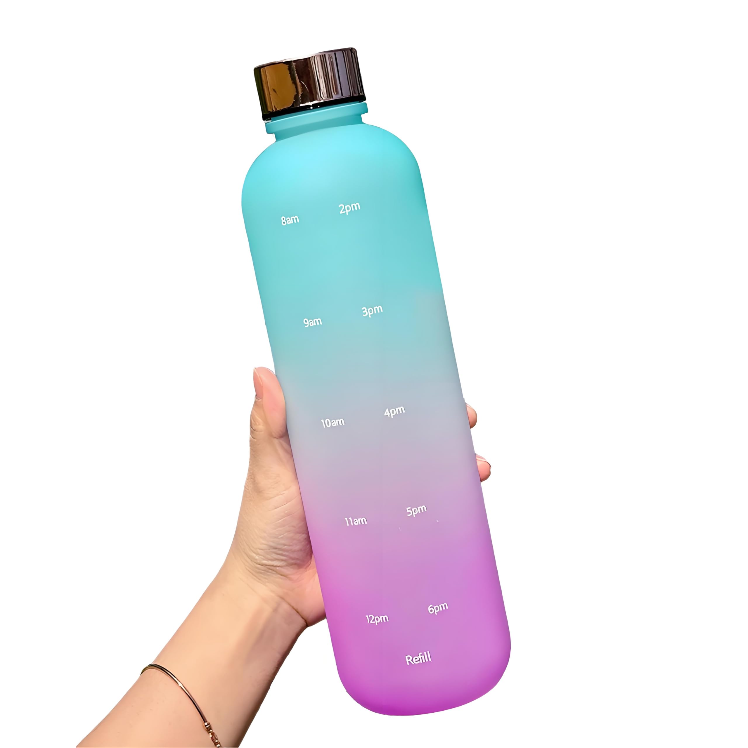 

IOLOYU 1 Liter Water Bottle, 1000ml, with Measuring Capacity, BPA-Free, Time Marker, Easy to Clean, Stylish, Slim, Suitable for Elementary School