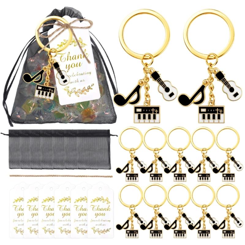 Pack Of 10 Music Theme Keychains Set With Guitar And Electronic Keyboard Birthday Party Souvenir Daily Decoration Items