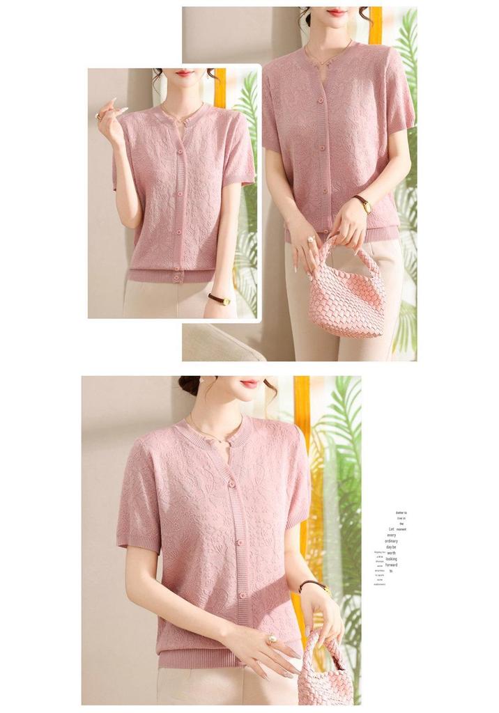 Stylish Ice Silk Short-Sleeved T-Shirt for Middle-Aged and Elderly Women