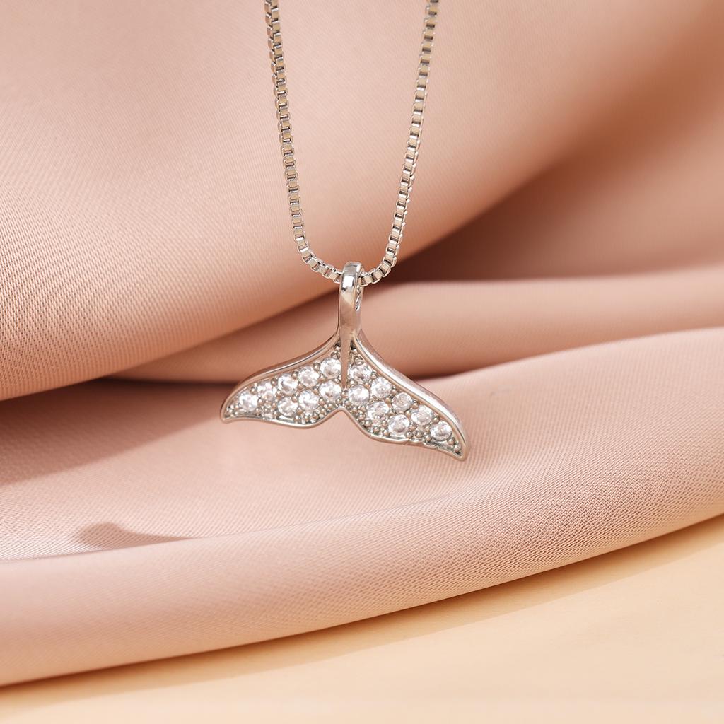 Mermaid Tail Fish White Fishtail Crystal 925 Sterling Silver Clavicle Chain Pendant Necklaces