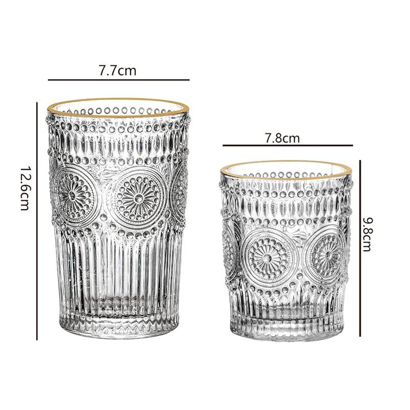 300ml/350ml Exquisite Whiskey Glass Sunflower Patterned Cocktail Glass Nordic Style Water Cup Golden Edged Glass Cup Coffee Mug