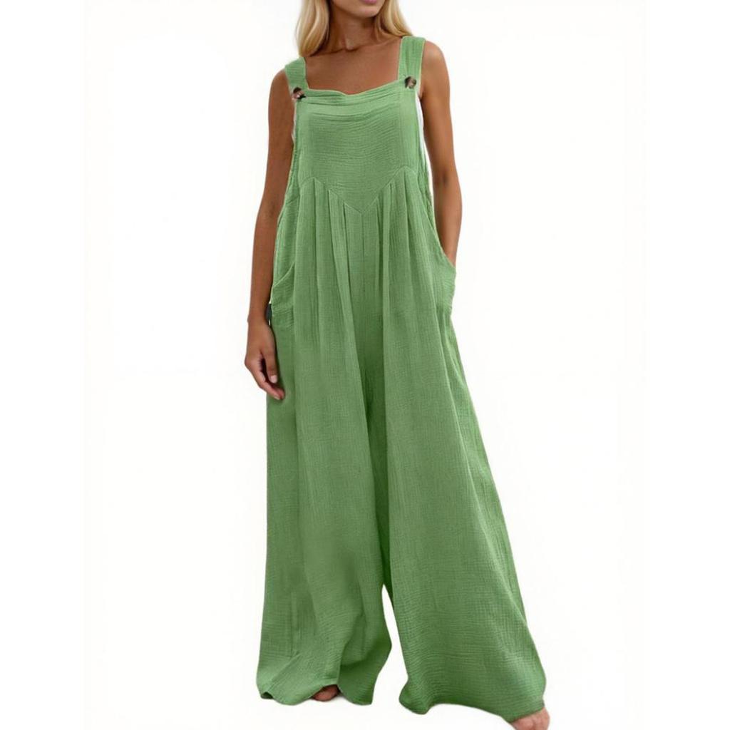 Damski modny kombinezon casualowy w jednolitym kolorze, luźny, bez rękawów, z kieszeniami