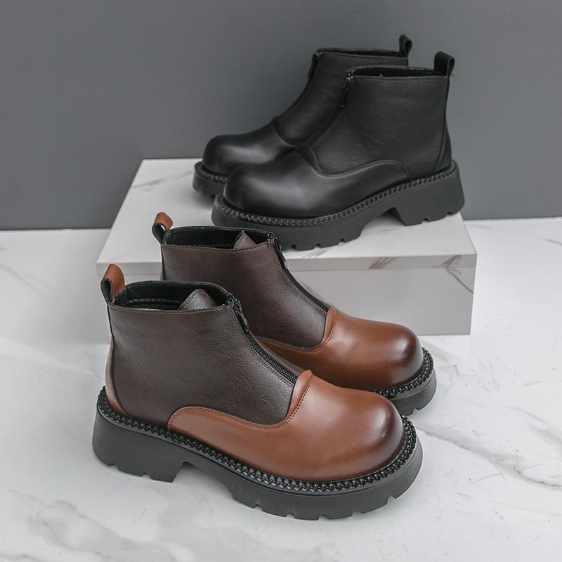 Mode Herren Modische Chelsea Boots Dunkelbraun High-Top Dicksohlige Lederschuhe Modische Spitzschuhe Marke Herren Stiefel Größen 38-46