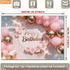 D Pink Floral Rose Gold Birthday Backdrop Glitter Balloon Themed Party Photography Background
