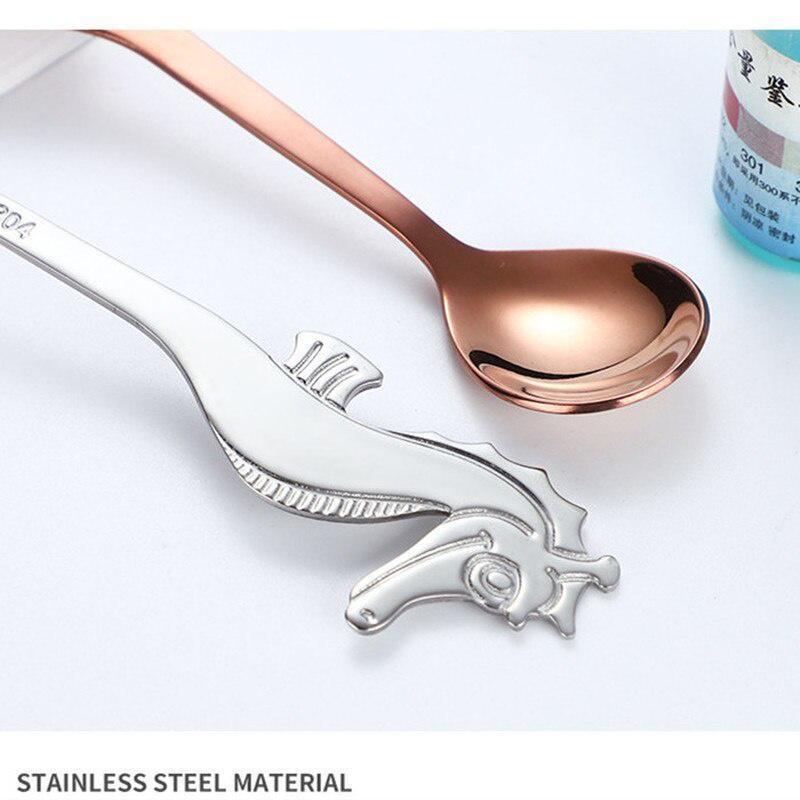 Stainless Steel Creative Sea Horse Shape Coffee Spoon Hanging Cup Stirring Spoon Titanium-plated Multi-color Specialty Spoons