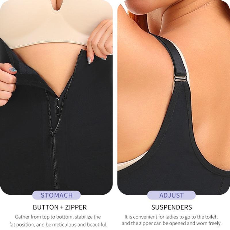 Adjustable Wide Strap Front Zipper Tummy Control Hip Enhancer Lace Slim Body Shaper