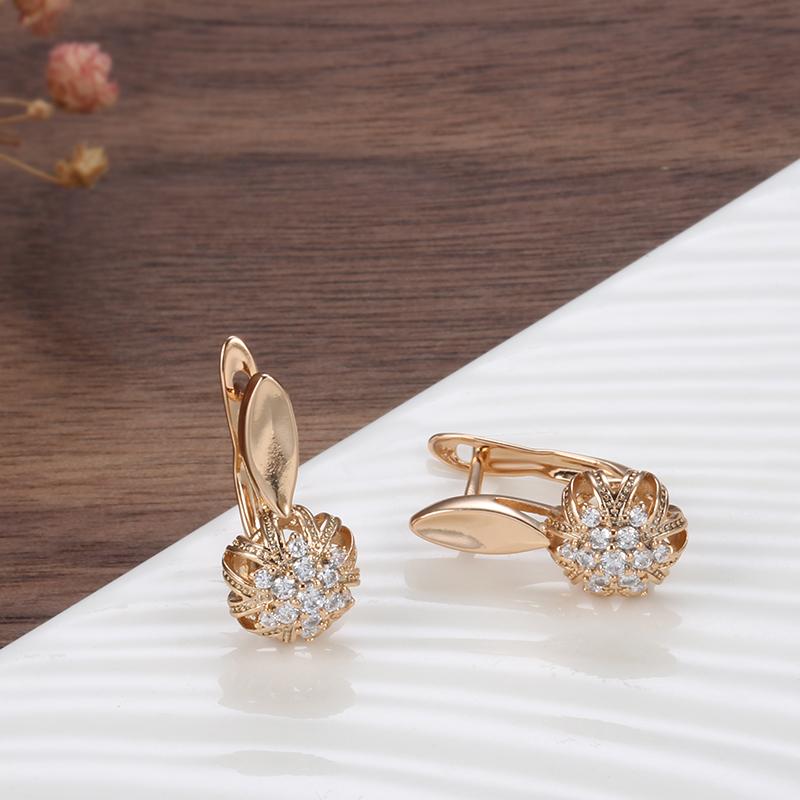 Luxury Rose Gold Earrings Ring Sets For Women Natural Zircon Hollow Flowers Earrings Beautiful Wedding Jewelry Sets