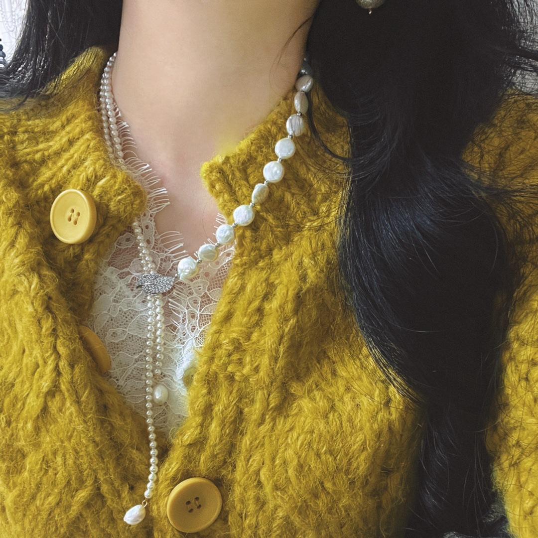 High Quality Natural Freshwater Baroque Pearl Artificial Crystal Pearl Necklace Collarbone Chain