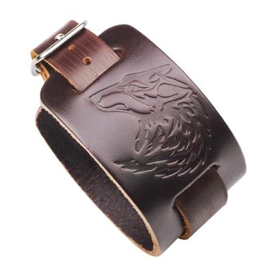 Punk Men Women Wolf Wide Genuine Leather Belt Bracelet Cuff Wristband Bangle