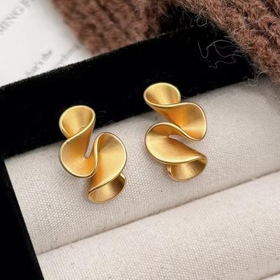 Real 925 Silver 18K Gold Twisted Flower Stud Earring for Women Minimalist Personality Fine Jewelry Trendy Accessory