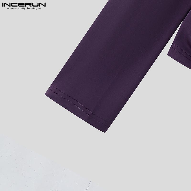 INCERUN Magliette intime casual aderenti a maniche lunghe con collo alto e cut-out con fasce da uomo