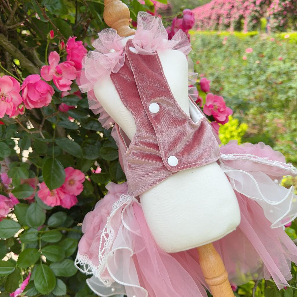 High-end Luxury Puppy Photography Skirt Pet Dog Clothes Handmade Roseflower Lace Long Tail Princess Dress For Small Medium Dog
