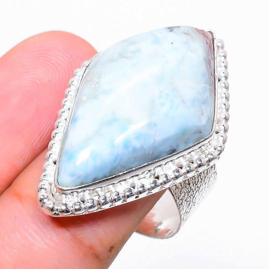 

Этническое ювелирное кольцо ручной работы с драгоценным камнем Republc Larimar, размер 8,5SR-3771