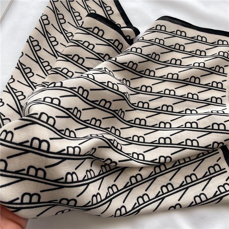 Spring and Summer New Letter Small Square Scarf Silk Scarf Herringbone Pattern Imitation Velvet Light and Soft Shawl Scarf Headscarf Scarf Female