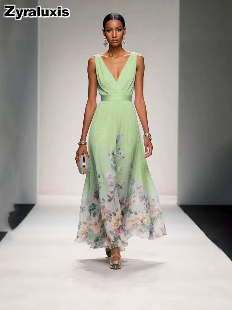 New Summer Sexy V-Neck Chiffon Printed Dress