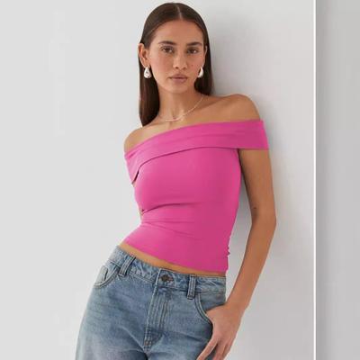 Καλοκαίρι Νέο Μπλουζάκι Ασύμμετρο Αμάνικο Σέξι Γυναικεία Μόδα Μονόχρωμο Στενή Γραμμή Καθημερινό Μπλουζάκι Γυναίκα Κομψό Δρόμου Εκτός Ώμου Κοντό Τοπ 24770