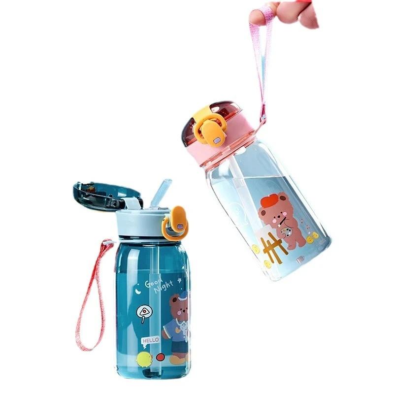 Straw Cup with Cartoon Leak-Proof Design, Portable Outdoor Drink Bottle, Cute Kids Water Bottle with Straw