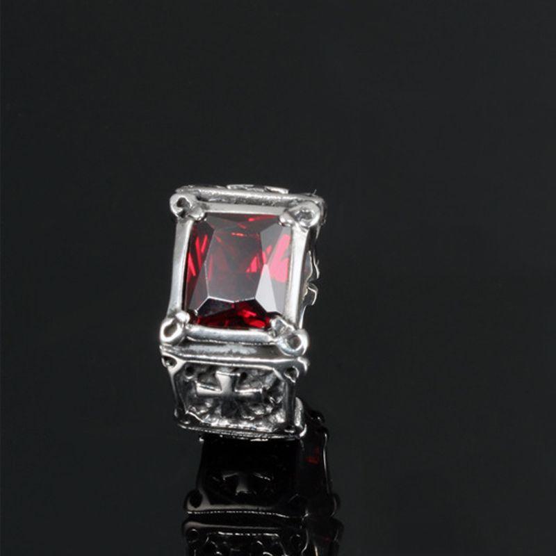 Unique Fashion Vintage Red Onyx Thor Men's Stainless Steel Gothic Style Ring