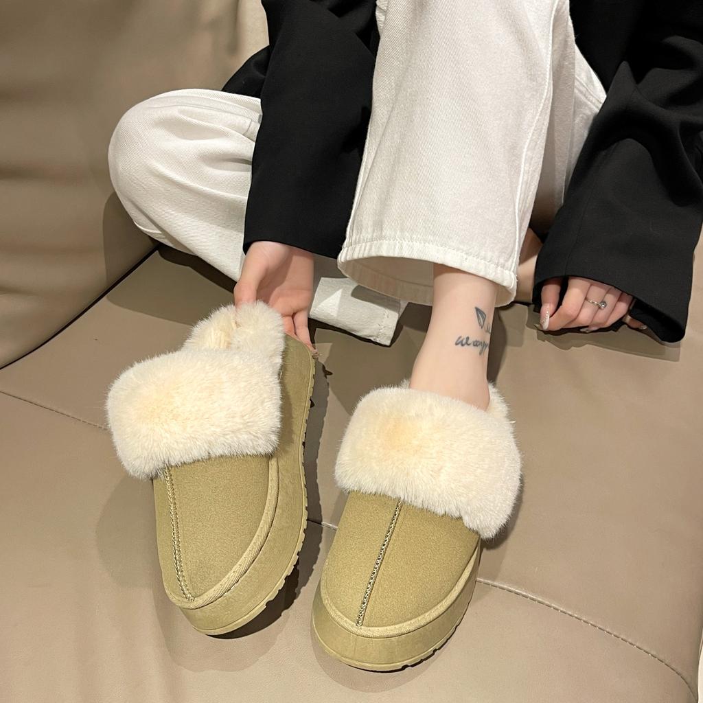 Fashion Winter Fluffy Women Cotton Slippers Warm Short Plush Non-slip Cozy Soft Fuzzy Snow Boots Indoor Fleece Lined Fur Platform Shoes