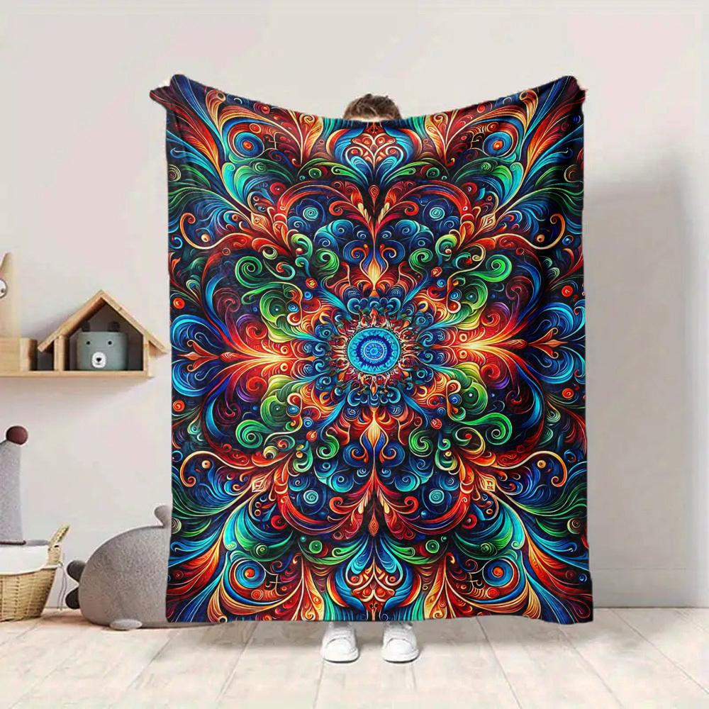 1pc Psychedelic Patterns Soft & Warm Polyester Knit Blanket, Digital Printed, All-Season Throw for Napping, Traveling, Sofa Yy250906015