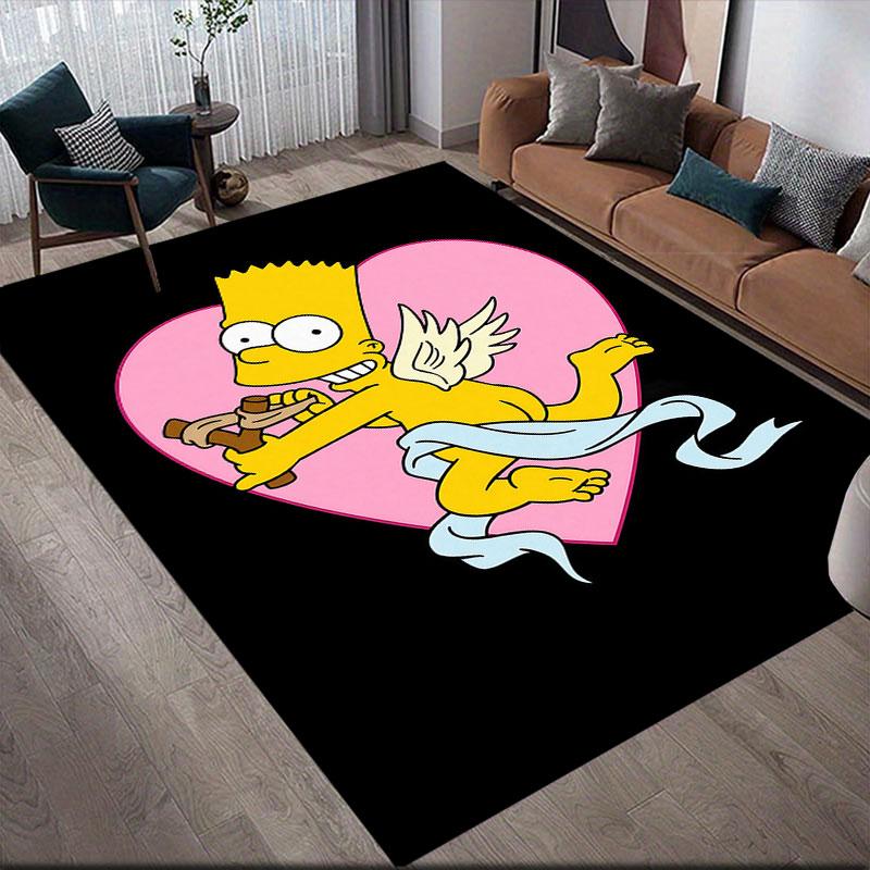 Bart Simpson Flannel Printed Carpet, Home Sofa Decoration for Living Room & Bedroom, Non‑Slip Play Flannel Floor Mat for Game Room
